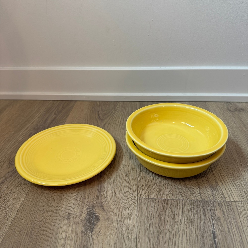 Fiestaware Sunflower Cereal Bowls Bread Plate Set of 3 Homer Laughlin USA